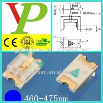 Hot sale 0603 1608 smd led chip Blue emitting diode surface mount light led light diode (CE&ROHS)