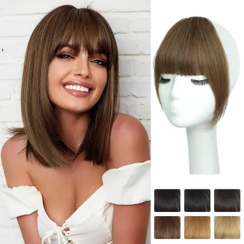 100% Remy Human Hair Clip-In Bangs in Ash Brown: Natural Fringe Extensions