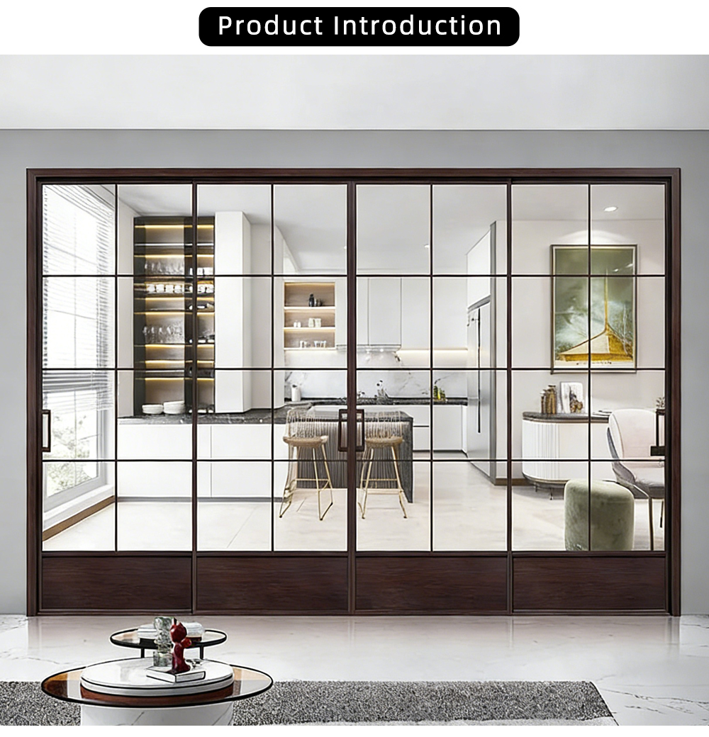 Kitchen Four Panel Framed Grid Sliding Door YJ-P007 X