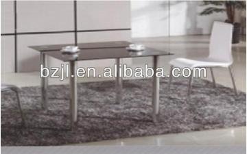 Cheap simple tempered glass stainless steel legs dinning table