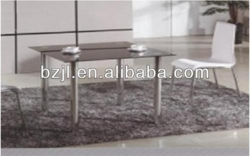 Cheap simple tempered glass stainless steel legs dinning table