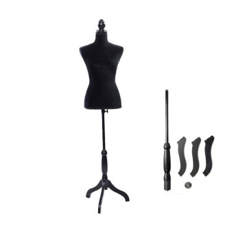 Black Female Velour-Like fabric Mannequin Dress Form (On Black Tripod Stand)