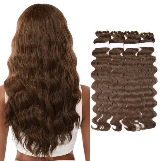 Wholesale Pre Feathered Hybrid Long Ombre Brown Red Water Wave Braids Synthetic Hair Extensions Body Wave Crochet Braiding