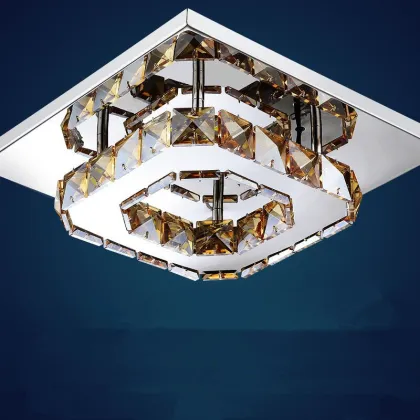 Modern Luxury LED Aisle Lights: Small Square Crystal Ceiling Lamps for Porch & Corridor Lighting