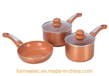Copper Ceramic Cookware Set Double Bottom 5 Pieces Set Aluminum Fry Pan Saucepan