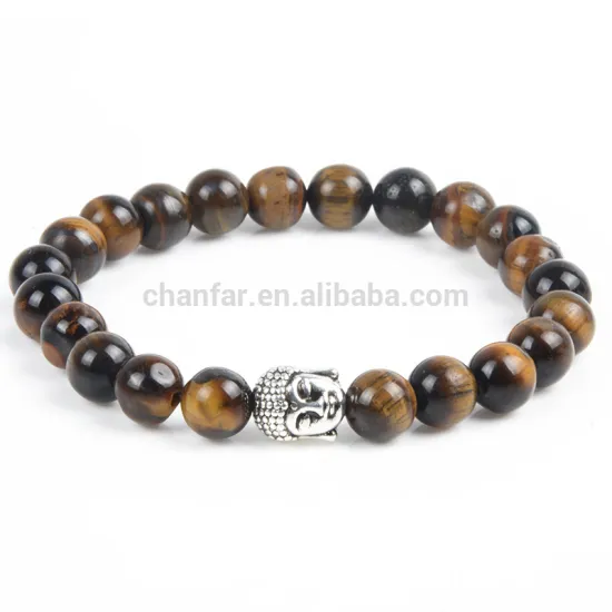 Tiger eye natural stone bead bracelet with buddha charm semi-precious stone bracelet for men and women jewelry