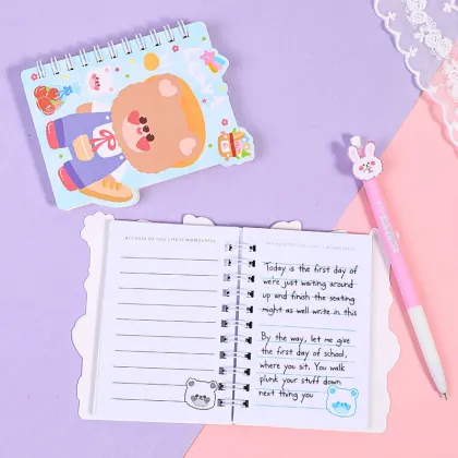 WEIBO Portable Cartoon Mini Spiral Notebook - Student Bear Rabbit Drawing Pocket Notebook
