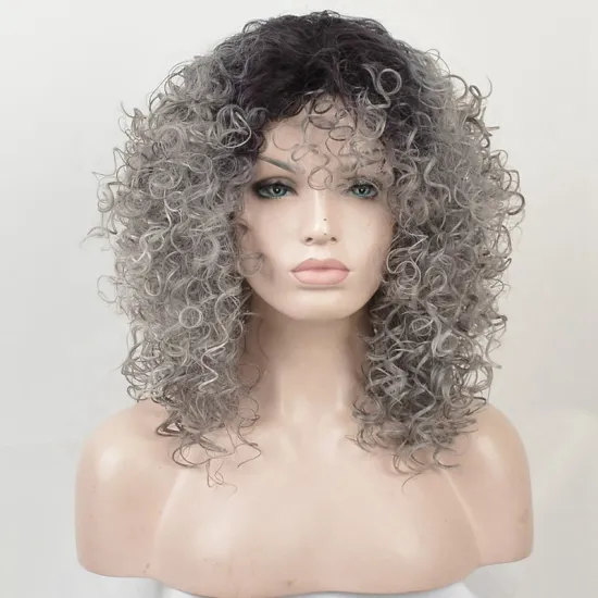 The top selling short silver-gray African wigs with kinky curls are synthetic wigs for black women