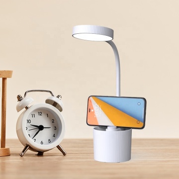Lampada da scrivania a LED economica con supporto per telefono e tazza a matita, batteria ricaricabile integrata