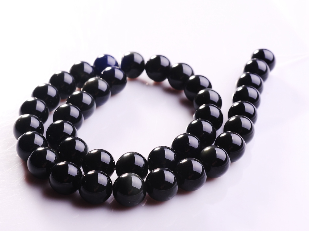 Obsidienne noire naturelle ronde, perles semi-précieuses en pierres rondes 12 &quot;