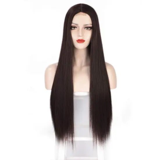 Aisi Beauty Hotselling Vendor Cheap Long Silky Straight Brown Wig Swiss Lace Synthetic Hair For Black Women Lace Front Wig