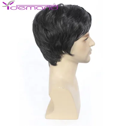 Y Demand Middle-Aged And Elderly Wigs Short Hair Fluffy Wig Straight Black And Gray Mixed Color Wholesale Synthetic Handsome