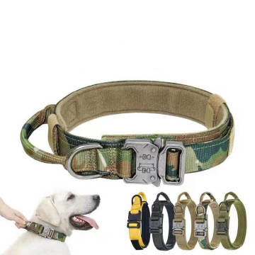 Tactical Adjustable Medium-Large Dog Collars with Handle - Durable Nylon Training Pet Collars for Outdoor Walking