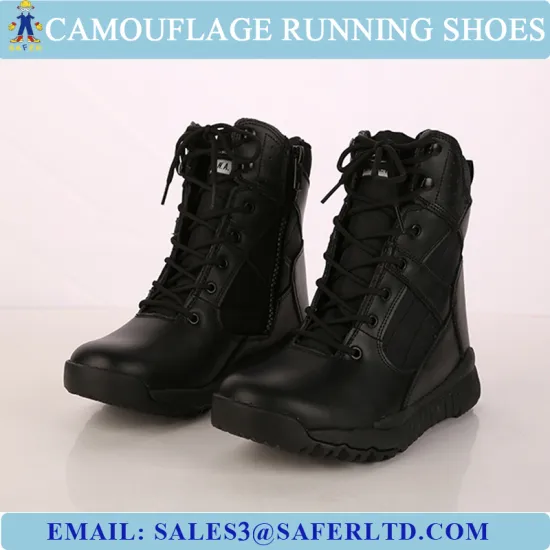 Genuine leather combat boots with zipper