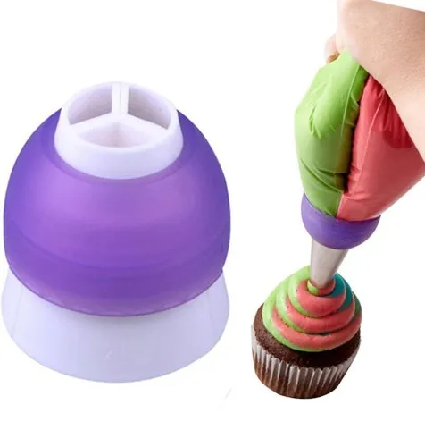 3 Color Pastry Coupler with Big Plastic Piping Tips Converter for Cake Decoration