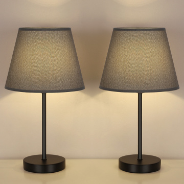 Lámpara de mesa de mesita de noche de dormitorio con pantalla de lámpara de lino gris