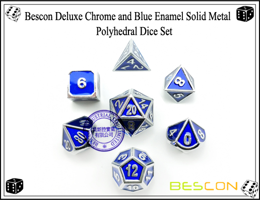 Bescon Deluxe Chrome and Blue Enamel Solid Metal Polyhedral Role Playing RPG Game Dice Set (7 Die in Pack)-4