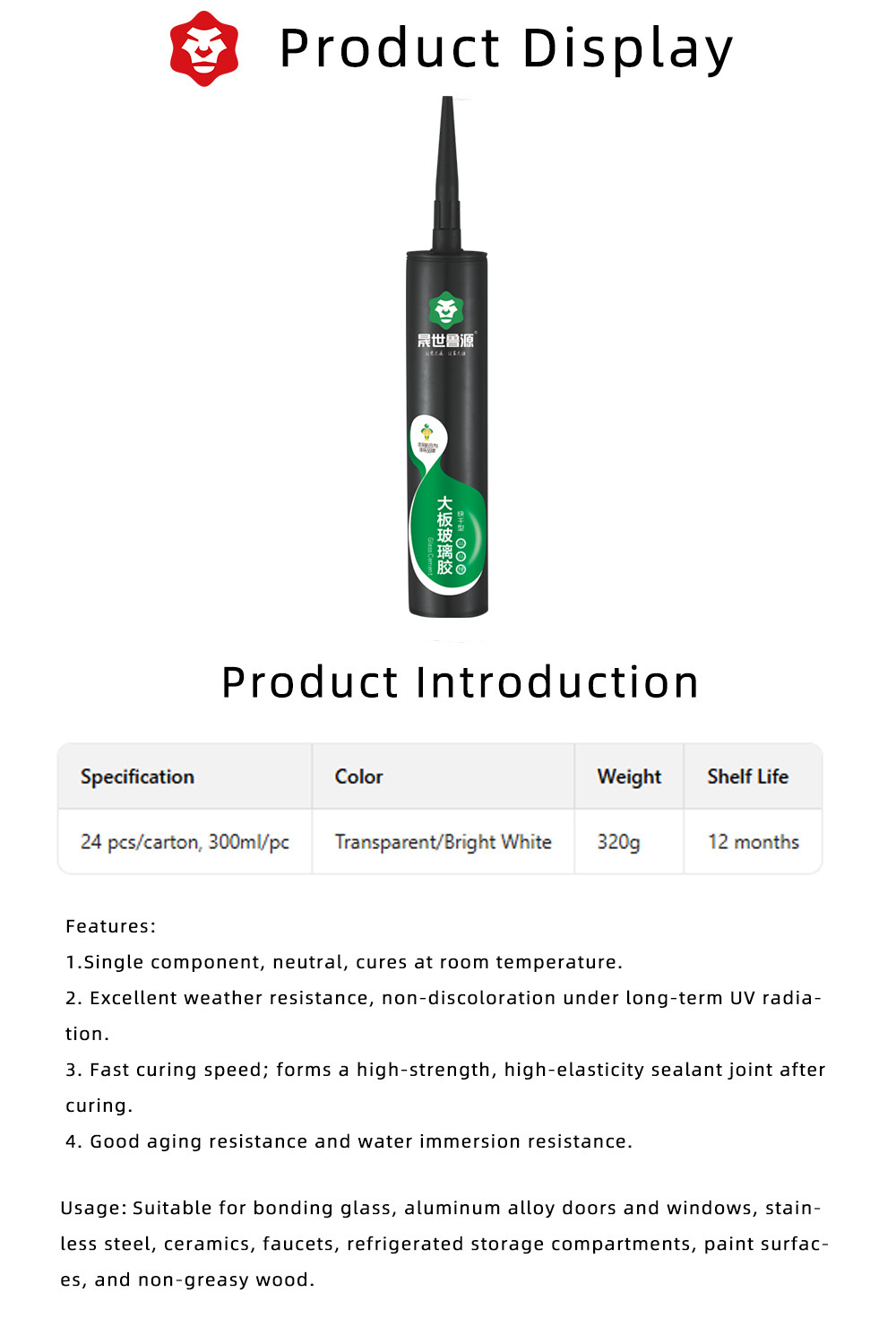 Acidic Silicone Sealant for Large Glass Panels X