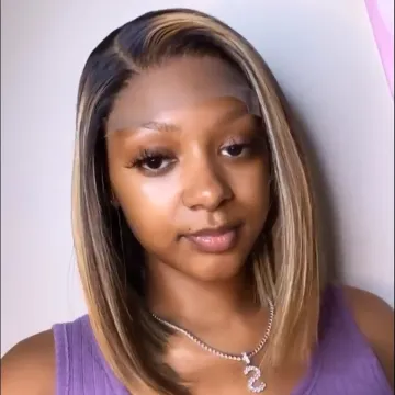 Wholesale Peruvian Virgin 150% Density Human Hair Highlight Short Bob Wig  Brown P4/30 5X5 Lace Front Wig Pre Plucked Baby Hair