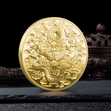 Antique Chinese Dragon Souvenir Coins: 24k Gold, Silver, and Bronze Plated Collectibles for Sale
