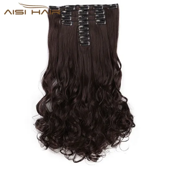 Aisi Hair 8 Pcs 18 Clips Long Wavy Full Head High Temperature Multicolor Clip In Hair Extensions Synthetic Hair Extensions