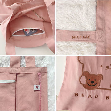 Bear Women Canvas Handbags Student Bag Embroidery Cloth