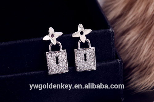 Many Colors Lock Shape with crystal Earrings Stud for Women