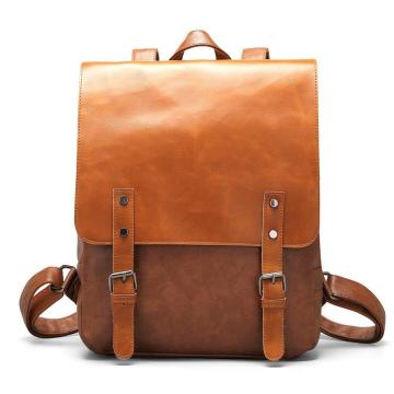 Veganer Leder -Rucksack Vintage Laptop Bookbag für Frauen Männer, Brown Faux Leder -Purse College School Weekend Travel Daypack