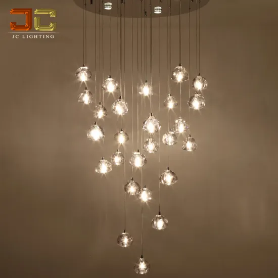 JC LIGHTING Handmade Glass Bowls Crystal LED Chandelier Adjustable Height for Stairwell