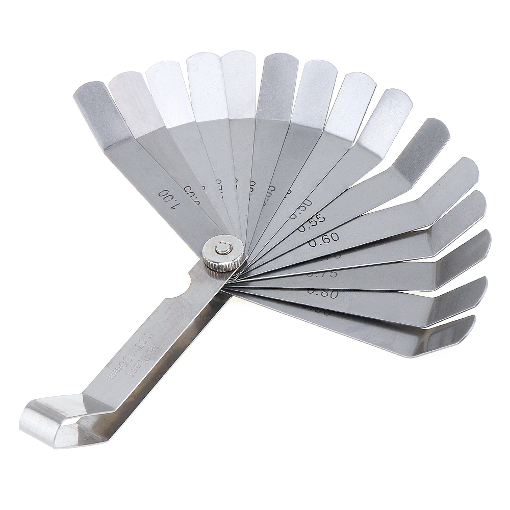 100A16 0.05-1mm Thickness Curved Steel Gapped Metric Filler Feeler Gauge Tool with 16pcs Blades for Woodworking Measurement