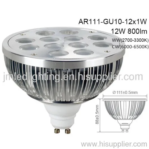 2013 New 12x1w Gu10 Ar111 Led Spotlight 12w 800lm 