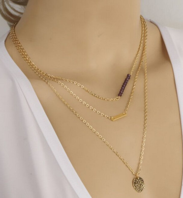 Gold Plated Beaded Chunky Chain Necklace With Tiny Pendant