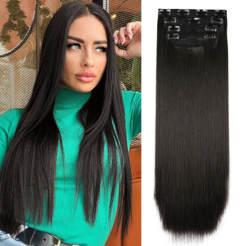 Lang gerade hitzebeständiger doppelt gezeichneter synthetischer Clip in Haarbauten mit 4pcs/Set 11 Clips Synthetic Hair Extension Clip In