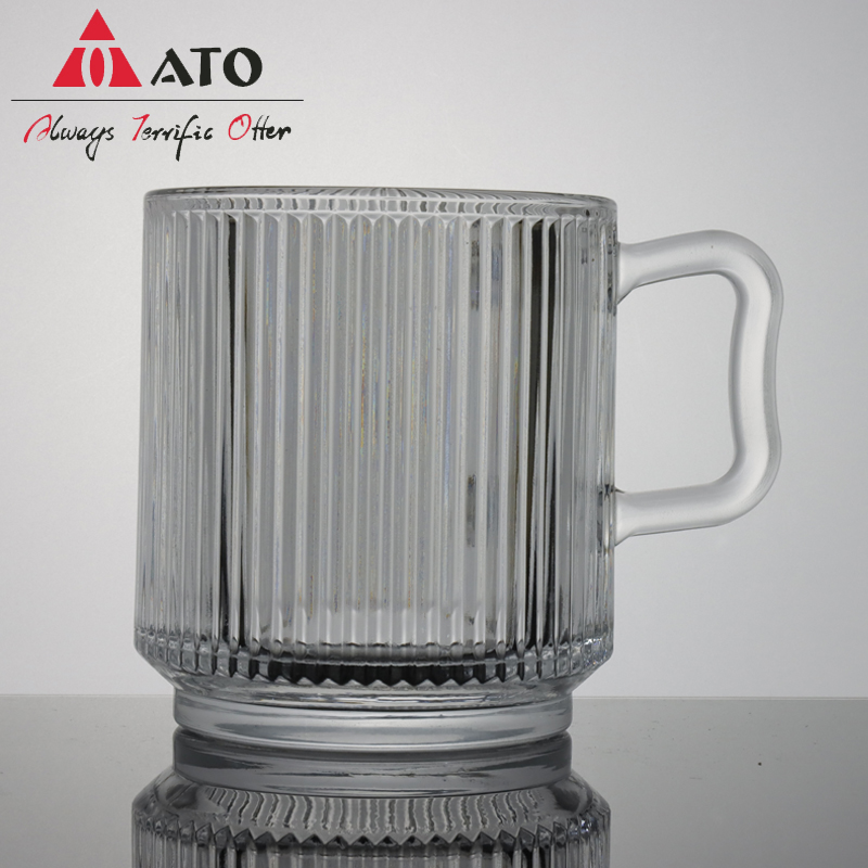 ATO Virtical Stripe Clear Glas Mugs with Handle