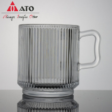 ATO Virtical Stripe Clear Glas Mugs with Handle