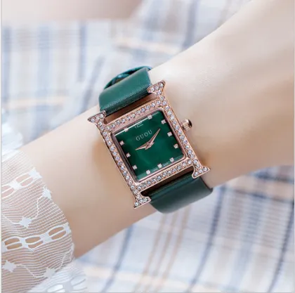 8214 GUOU Temperament Wild Rhinestone Watches Waterproof Quartz Square Shell Pattern Ladies Watch
