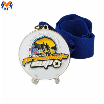 Metal soccer enamel medals ribbon for sale