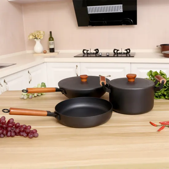 3PCS Cookware Sets 30 Wok with Cover 22 Soup Pot with Cover 26 Frying Pan with Cover