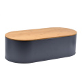 Wood Bamboo Lid Steel Metal Steel Bread Box