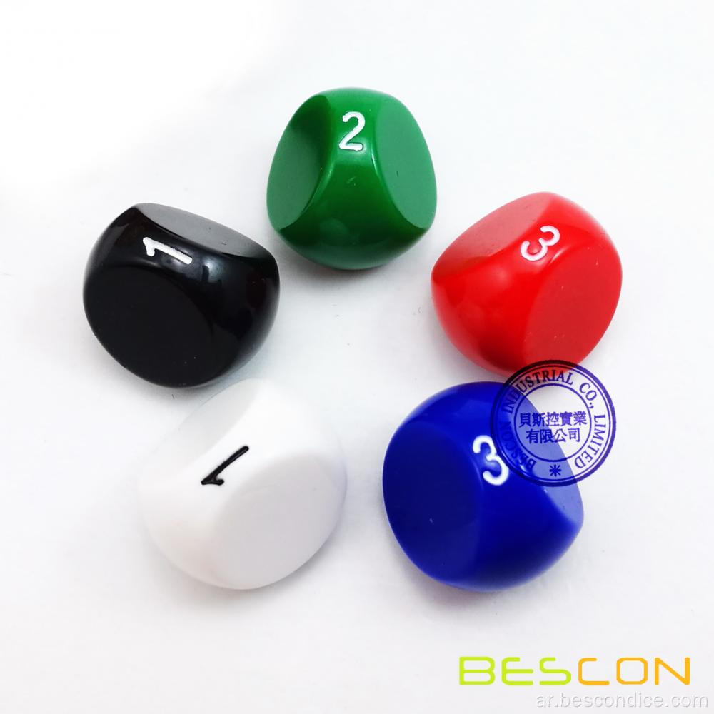 Bescon 3 الجوانب النرد ، D3 يموت ، النرد متعدد الجوانب ، النرد غير العادي ، لون متنوع