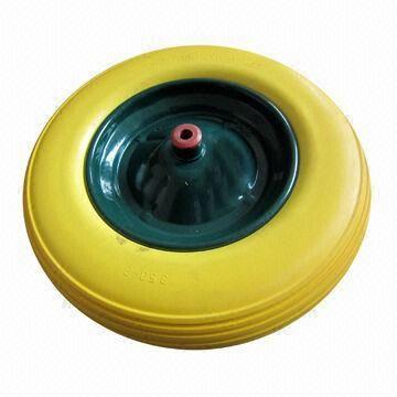 PU Flat Free Tire of Wheelbarrow, Durable, Steel Rim with Ball Bearing
