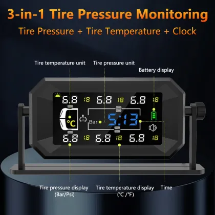 6 Wheels Sensor Solar Tire Pressure Monitoring System