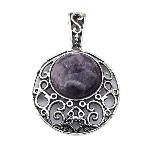 Natural Amethyst 20MM Cabochon Alloy Gemstone Pendant