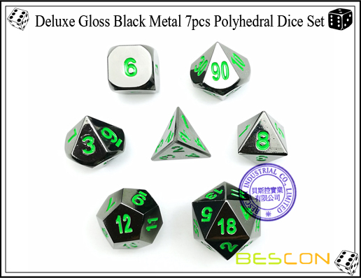 Deluxe Gloss Black Metal 7pcs Polyhedral Dice Set