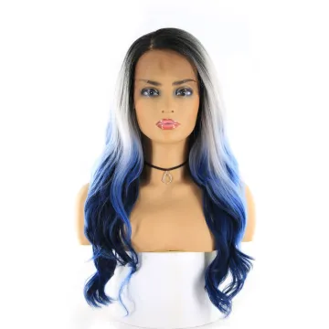 Blue Grey 13*4 Lace Front Synthetic Wigs With Baby Hair Free Part Long Wavy Wig 130% Density Glueless Lace Wigs For Women