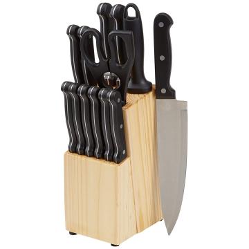 Set de couteaux en acier inoxydable avec bloc en bois de pin