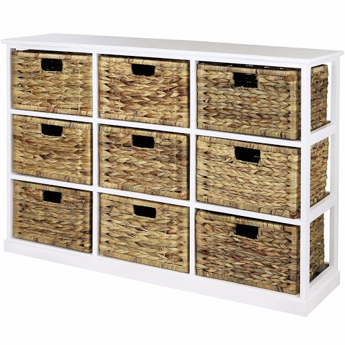 Living Room Storage Chest 3x3 Storage Unit - 9 Drawer with Seagrass Baskets Supplier