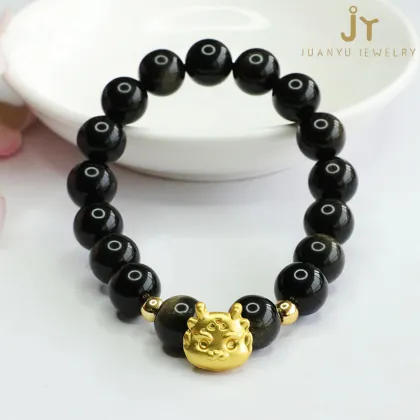 Dragon Shape Healing Crystal Beads Bracelets: Precious Stones, Gemstones, and Obsidian Jewelry