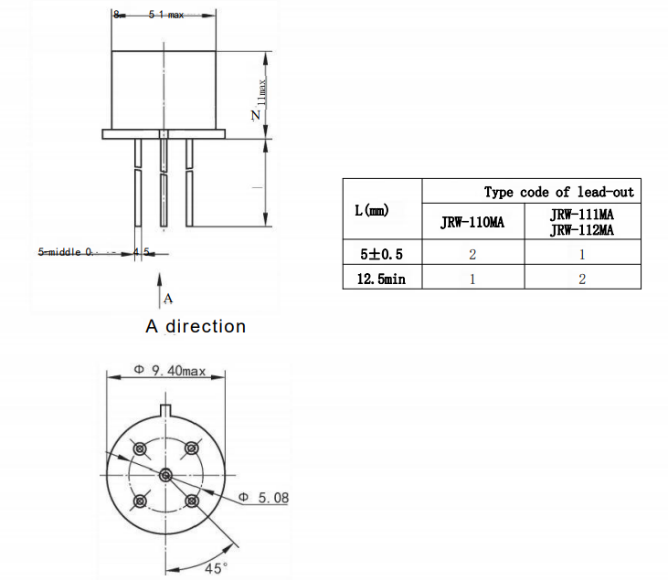 JRW-112MA TO-5 dimensional drawings and mounting details
