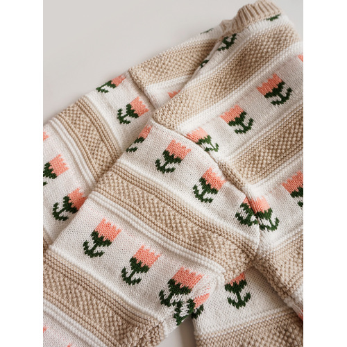 Children's Sweater Flower Round Neck Knit Cardigan Jacket